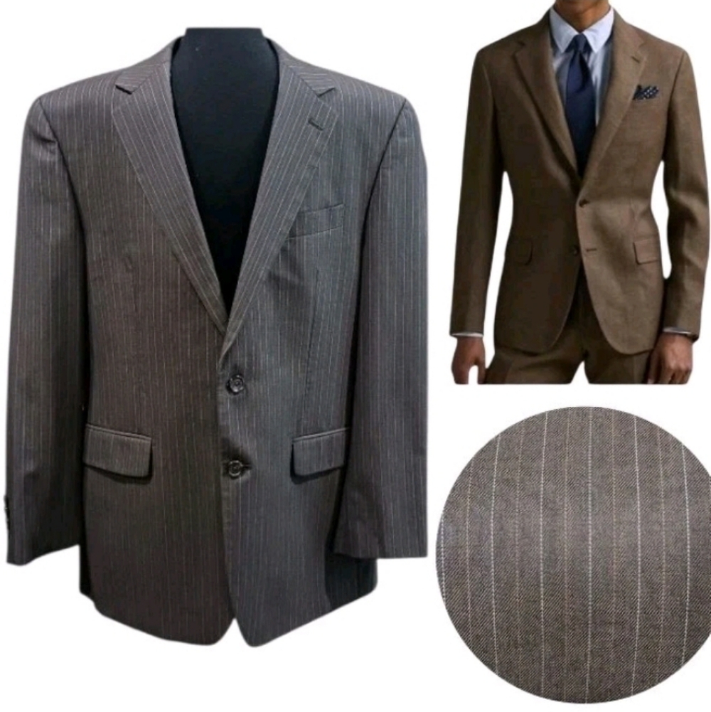 Ralph Lauren Wool Taupe Stripe Sport Coat Blazer Double Vented